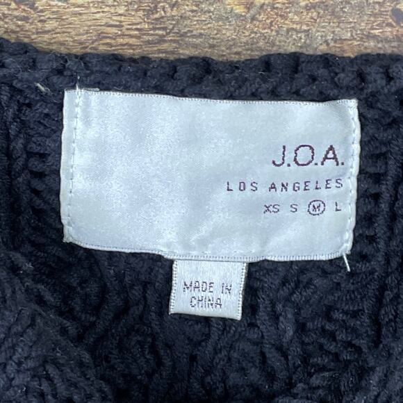 J.O.A. Tie Strap Off The Shoulder Cable Knit Sweater Black Size Medium - Picture 4 of 8